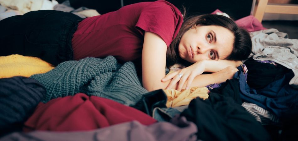 unhappy woman after shopping